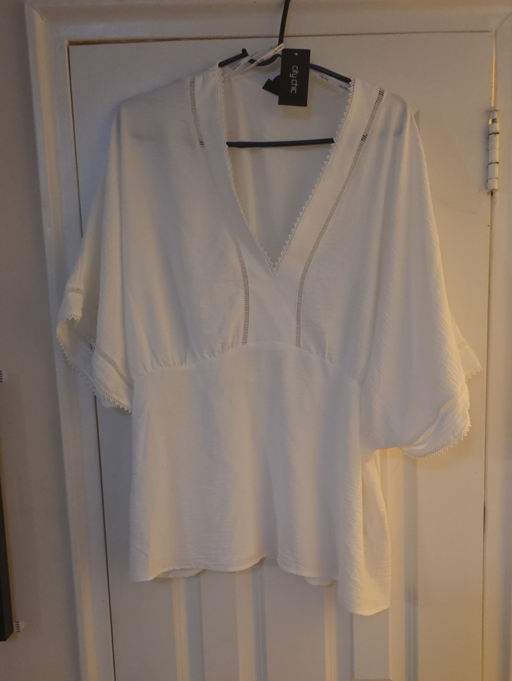 City Chic White V-Neck Lace-Trim Tunic